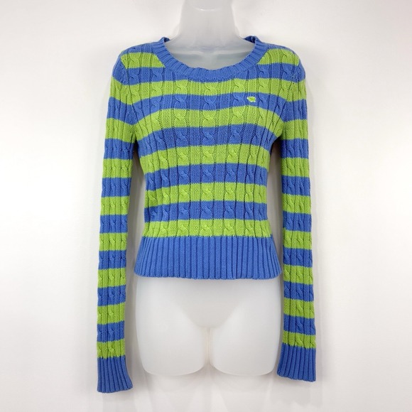 Aeropostale Sweater Junior M Striped VTG Y2K Cableknit Butterfly Embroidery Knit - Picture 1 of 15